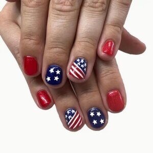 48 Pcs 2 Sets Patriotic America USA Red White Blue Press On Nails Short Oval NIB
